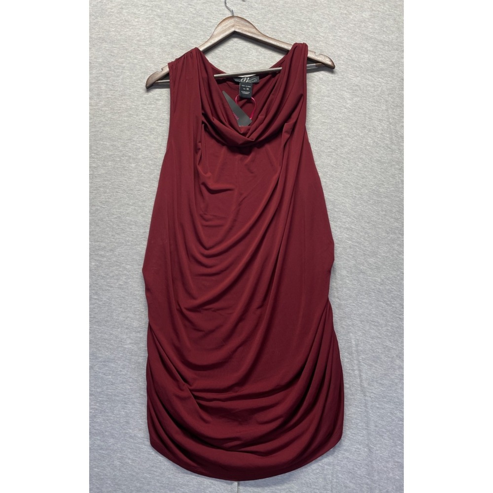 Midnight Velvet Mini Dress Womens 3X Rich Maroon Draped Cowl Neck Ruched Side